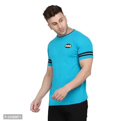 Stylish Turquoise Cotton Blend Short Sleeves Solid T-Shirt For Men-thumb3