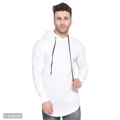 Stylish White Cotton Blend Solid Long Sleeves Hoodies For Men-thumb0