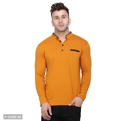 Stylish Golden Cotton Blend Long Sleeves Solid T-Shirt For Men