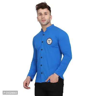 Stylish Blue Cotton Blend Long Sleeves Regular Fit Casual Shirt For Men-thumb3