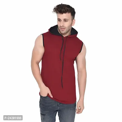 Stylish Multicoloured Cotton Blend Solid Sleeveless Hoodies For Men