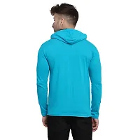 Stylish Turquoise Cotton Blend Solid Long Sleeves Hoodies For Men-thumb1