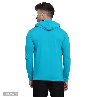 Stylish Turquoise Cotton Blend Solid Long Sleeves Hoodies For Men-thumb2