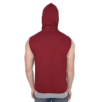 Stylish Maroon Cotton Blend Solid Sleeveless Hoodies For Men-thumb1