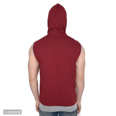 Stylish Maroon Cotton Blend Solid Sleeveless Hoodies For Men-thumb2
