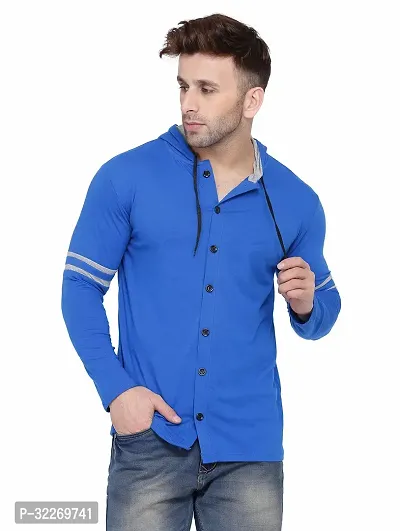 Stylish Blue Cotton Blend Hooded Tees For Men-thumb0