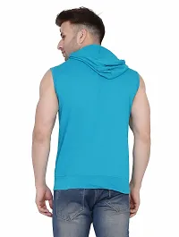 Stylish Turquoise Cotton Blend Solid Sleeveless Hoodies For Men-thumb1
