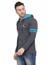 Stylish Grey Cotton Blend Hooded Tees For Men-thumb2