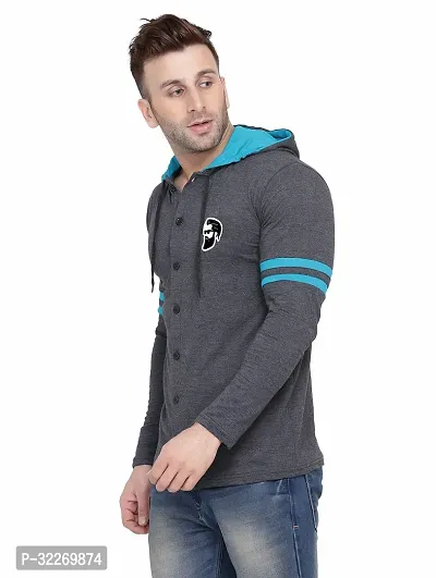 Stylish Grey Cotton Blend Hooded Tees For Men-thumb3