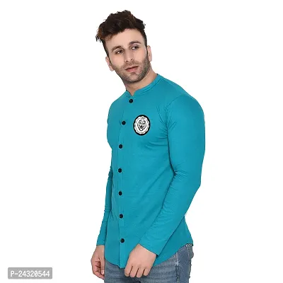 Stylish Turquoise Cotton Blend Long Sleeves Regular Fit Casual Shirt For Men-thumb3