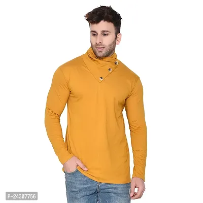 Stylish Golden Cotton Blend Long Sleeves Solid T-Shirt For Men-thumb0
