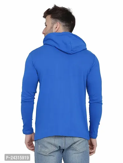 Trendy Blue Cotton Blend Solid Hoodies For Men-thumb2