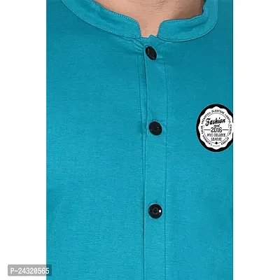 Stylish Turquoise Cotton Blend Long Sleeves Regular Fit Casual Shirt For Men-thumb5