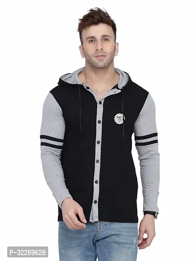 Stylish Multicoloured Cotton Blend Hooded Tees For Men-thumb0