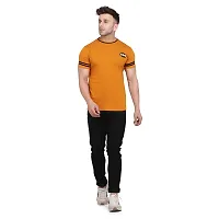 Stylish Golden Cotton Blend Short Sleeves Solid T-Shirt For Men-thumb3