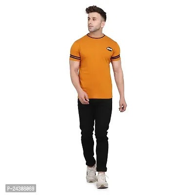 Stylish Golden Cotton Blend Short Sleeves Solid T-Shirt For Men-thumb4