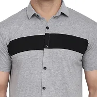 Stylish Silver Cotton Blend Short Sleeves Regular Fit Casual Shirt For Men-thumb4