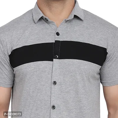 Stylish Silver Cotton Blend Short Sleeves Regular Fit Casual Shirt For Men-thumb5