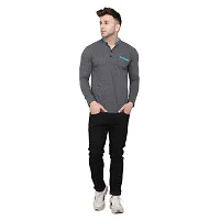 Stylish Grey Cotton Blend Long Sleeves Solid T-Shirt For Men-thumb3