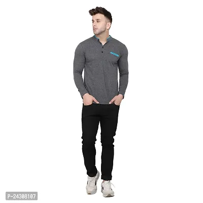 Stylish Grey Cotton Blend Long Sleeves Solid T-Shirt For Men-thumb4