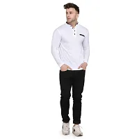 Stylish White Cotton Blend Long Sleeves Solid T-Shirt For Men-thumb3