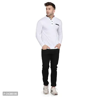 Stylish White Cotton Blend Long Sleeves Solid T-Shirt For Men-thumb4