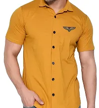 Stylish Yellow Cotton Blend Solid Short Sleeves Shirt For Men-thumb3