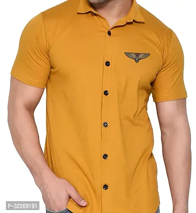 Stylish Yellow Cotton Blend Solid Short Sleeves Shirt For Men-thumb4