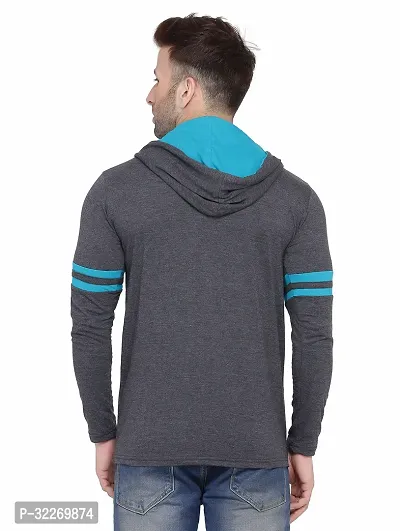 Stylish Grey Cotton Blend Hooded Tees For Men-thumb2