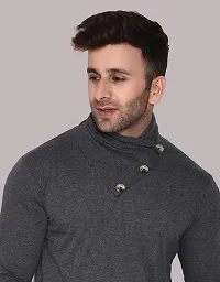 Reliable Grey Cotton Blend Solid High Neck Tshirt For Men-thumb3