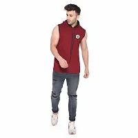 Stylish Multicoloured Cotton Blend Solid Sleeveless Hoodies For Men-thumb3