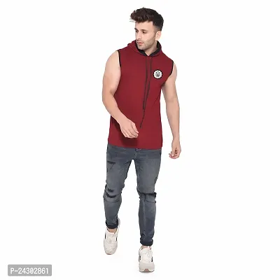 Stylish Multicoloured Cotton Blend Solid Sleeveless Hoodies For Men-thumb4