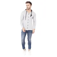 Trendy Silver Cotton Blend Solid Hoodies For Men-thumb3