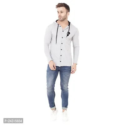 Trendy Silver Cotton Blend Solid Hoodies For Men-thumb4