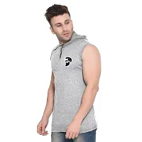 Stylish Silver Cotton Blend Solid Sleeveless Hoodies For Men-thumb2