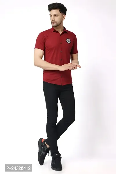 Stylish Maroon Cotton Blend Short Sleeves Regular Fit Casual Shirt For Men-thumb5