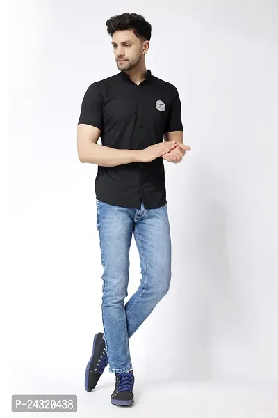 Stylish Black Cotton Blend Short Sleeves Regular Fit Casual Shirt For Men-thumb5