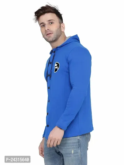 Trendy Blue Cotton Blend Solid Hoodies For Men-thumb3