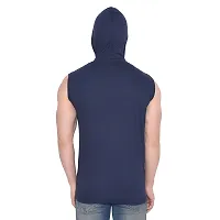 Stylish Navy Blue Cotton Blend Solid Sleeveless Hoodies For Men-thumb1