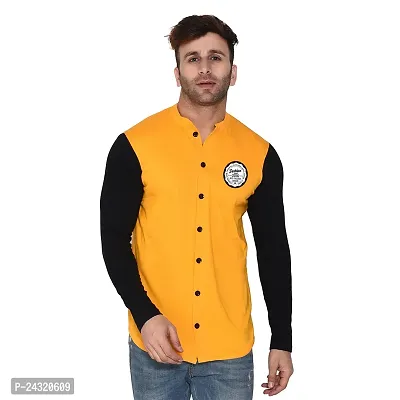 Stylish Yellow Cotton Blend Long Sleeves Regular Fit Casual Shirt For Men-thumb0