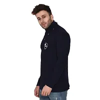 Stylish Navy Blue Cotton Blend Long Sleeves Solid T-Shirt For Men-thumb2