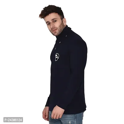 Stylish Navy Blue Cotton Blend Long Sleeves Solid T-Shirt For Men-thumb3