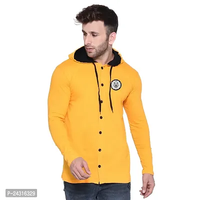 Trendy Yellow Cotton Blend Solid Hoodies For Men