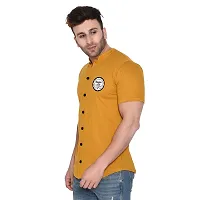 Stylish Golden Cotton Blend Short Sleeves Regular Fit Casual Shirt For Men-thumb2