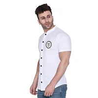 Stylish White Cotton Blend Short Sleeves Regular Fit Casual Shirt For Men-thumb2