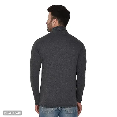 Stylish Grey Cotton Blend Long Sleeves Solid T-Shirt For Men-thumb2