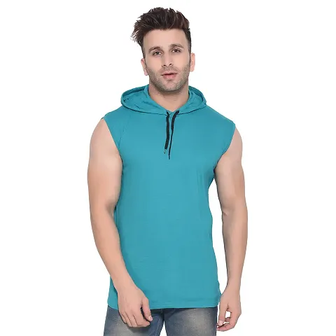 Stylish Blend Solid Sleeveless Hoodies For Men