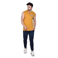 Stylish Golden Cotton Blend Sleeveless Solid T-Shirt For Men-thumb3