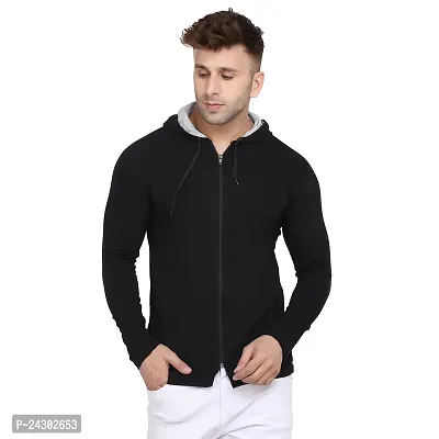 Stylish Black Cotton Blend Solid Long Sleeves Hoodies For Men