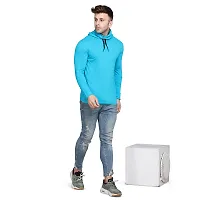 Stylish Turquoise Cotton Blend Solid Long Sleeves Hoodies For Men-thumb3